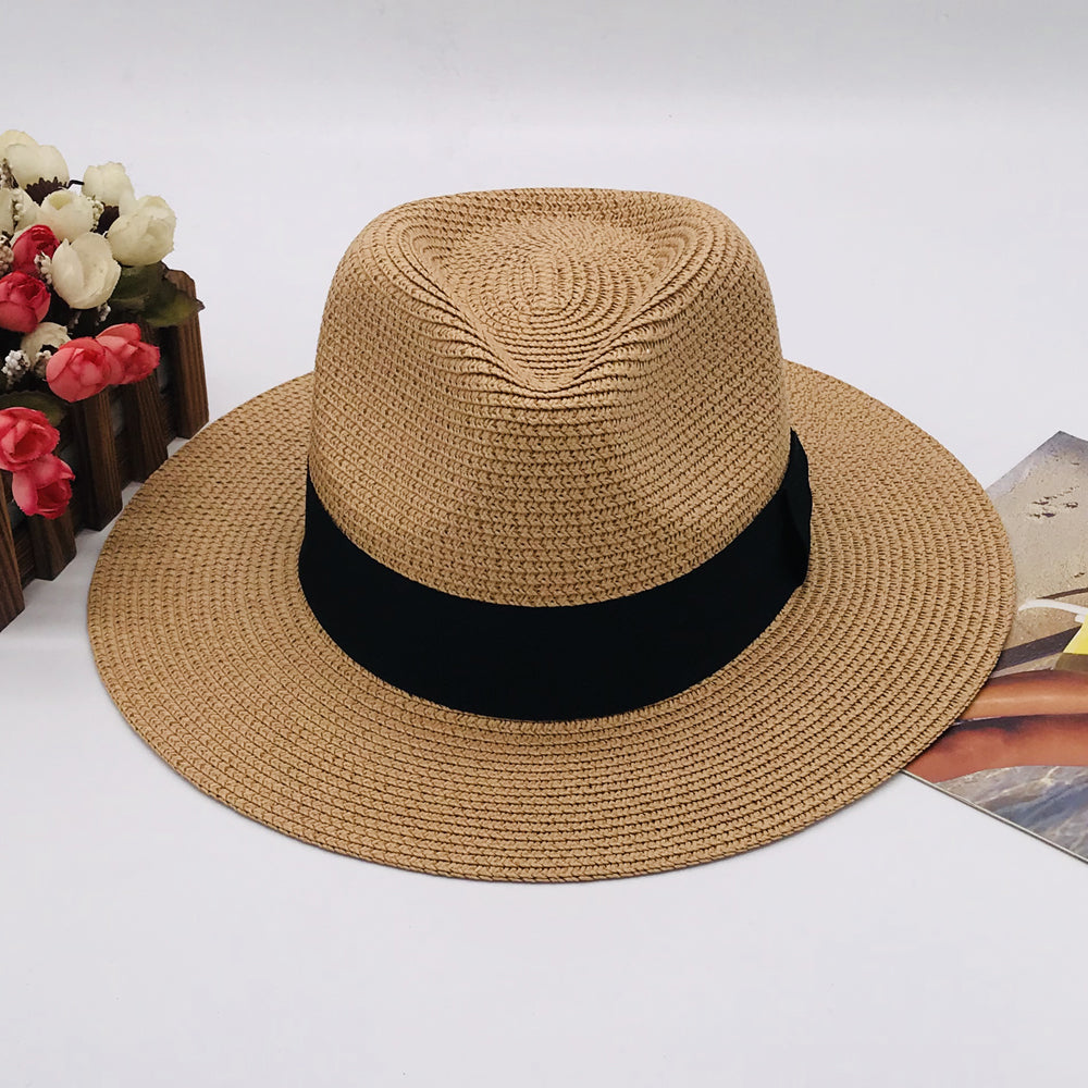 Women’s Paper Straw Panama Hat White Sun Hat Korean Style Wide Brim Summer Beach Hat UV Protection Factory Direct Supply