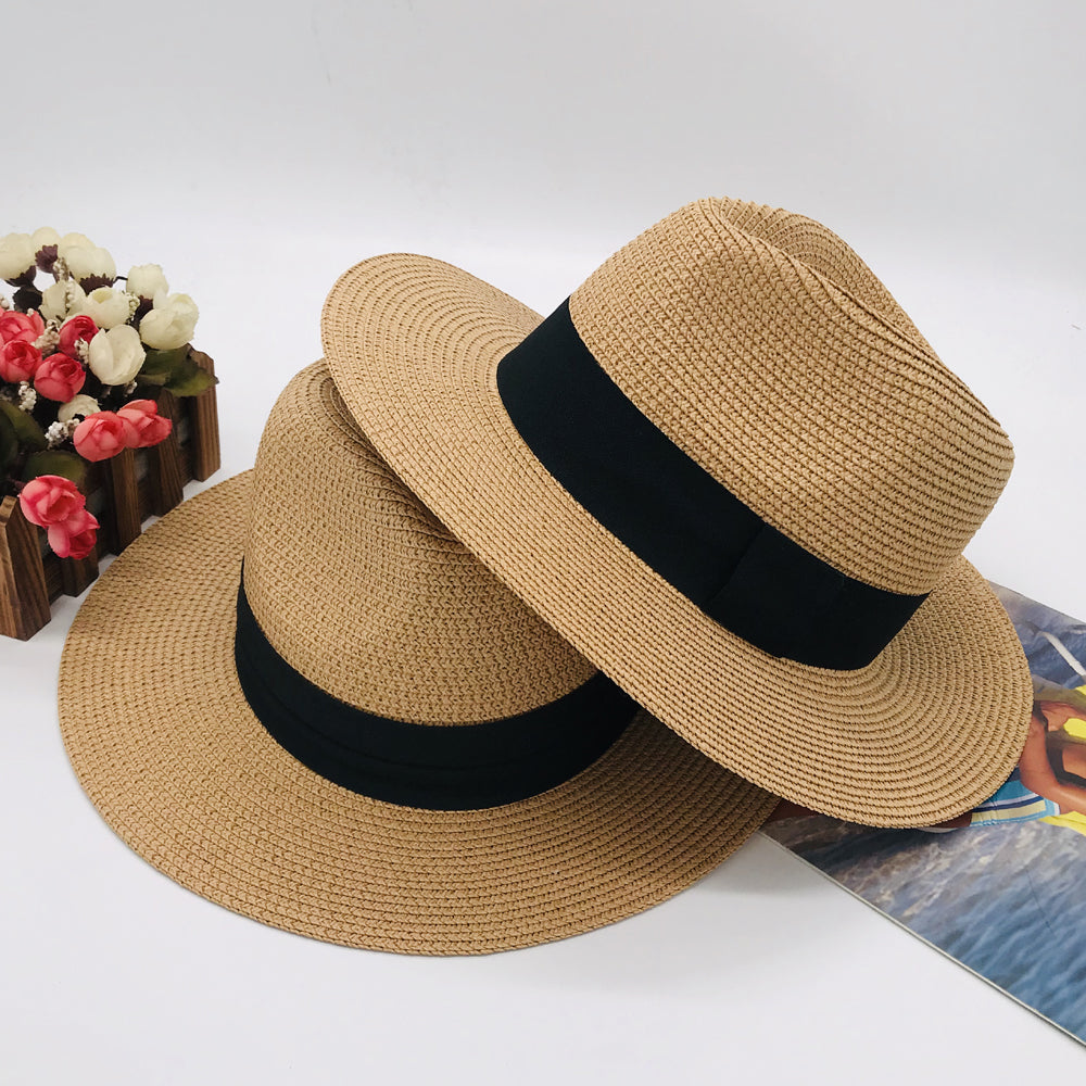 Women’s Paper Straw Panama Hat White Sun Hat Korean Style Wide Brim Summer Beach Hat UV Protection Factory Direct Supply