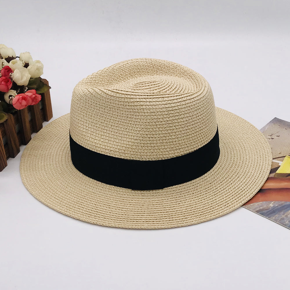 Women’s Paper Straw Panama Hat White Sun Hat Korean Style Wide Brim Summer Beach Hat UV Protection Factory Direct Supply