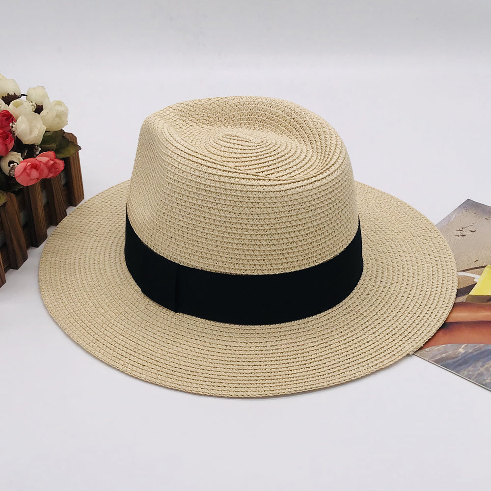 Women’s Paper Straw Panama Hat White Sun Hat Korean Style Wide Brim Summer Beach Hat UV Protection Factory Direct Supply