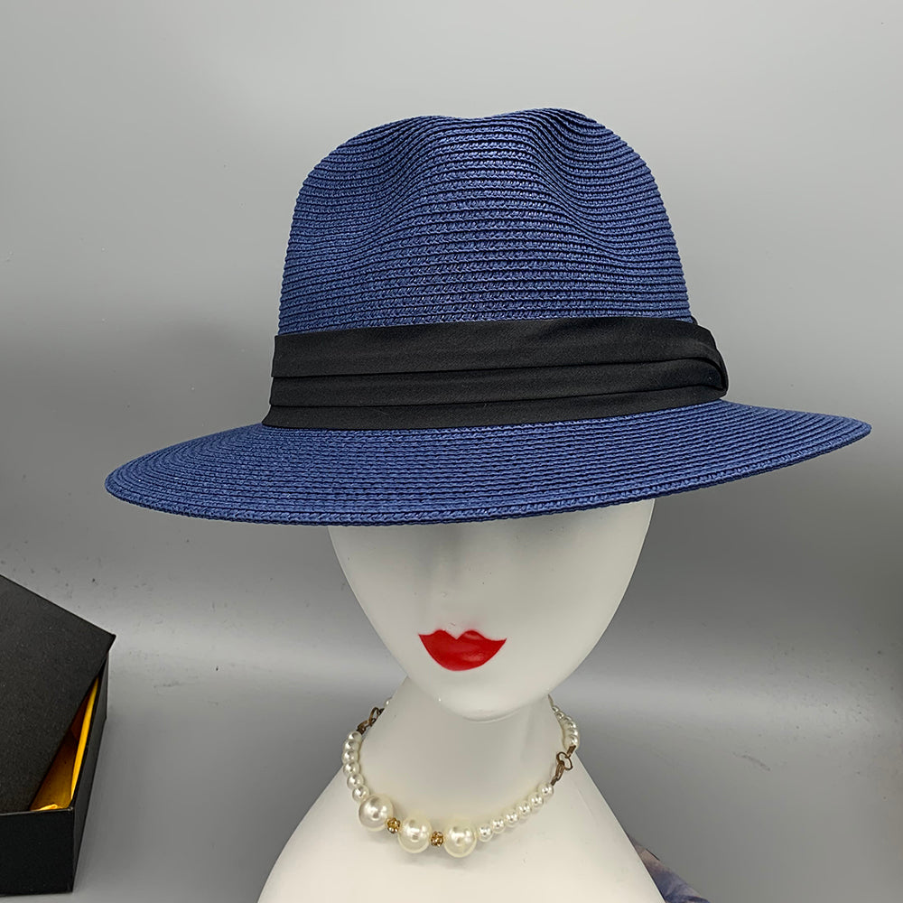 Women’s Paper Straw Panama Hat White Sun Hat Korean Style Wide Brim Summer Beach Hat UV Protection Factory Direct Supply