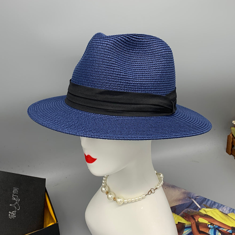 Women’s Paper Straw Panama Hat White Sun Hat Korean Style Wide Brim Summer Beach Hat UV Protection Factory Direct Supply