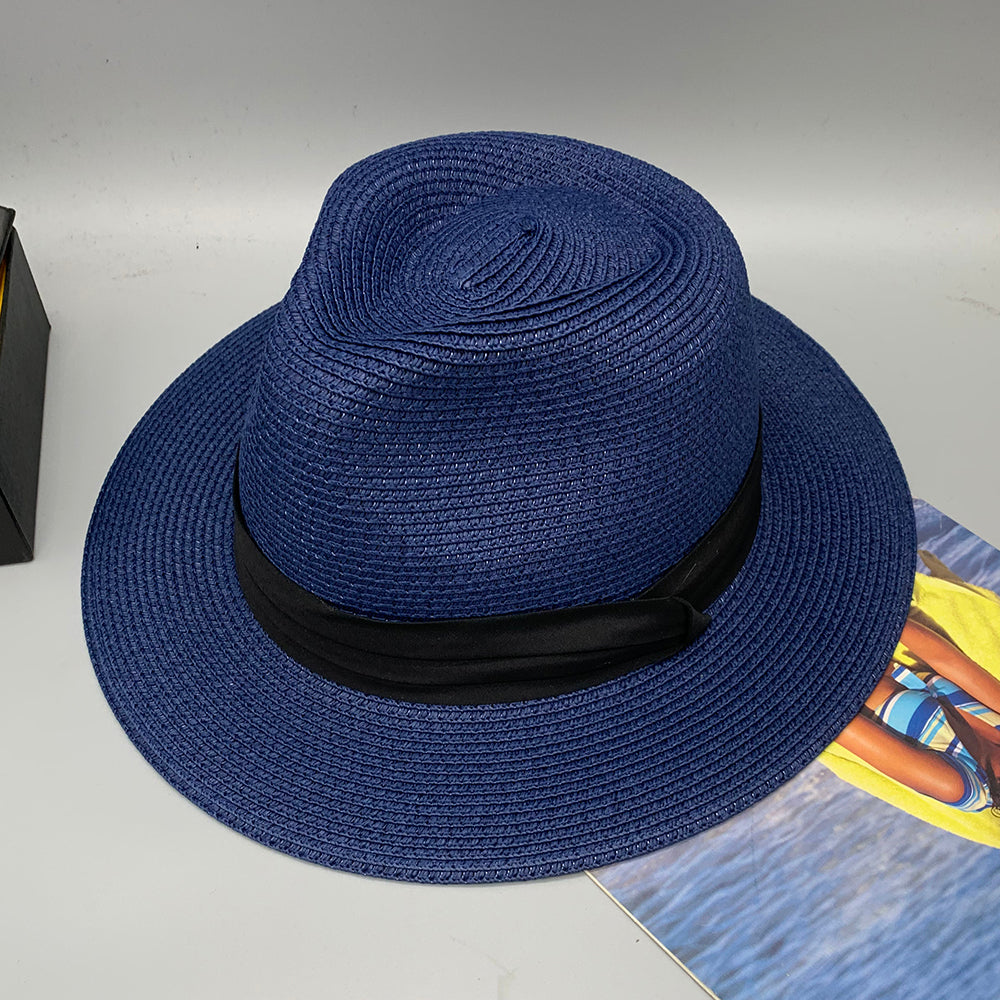 Women’s Paper Straw Panama Hat White Sun Hat Korean Style Wide Brim Summer Beach Hat UV Protection Factory Direct Supply