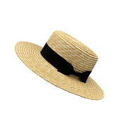 No. 460 Wheat Straw Braid Boater Hat with Grosgrain Band