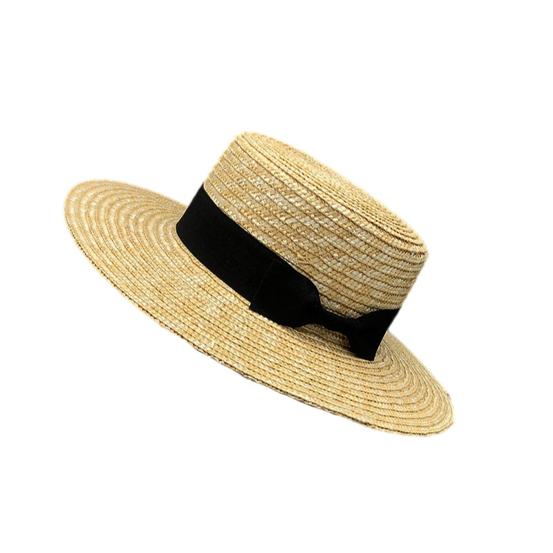 No. 460 Wheat Straw Braid Boater Hat with Grosgrain Band
