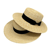 No. 460 Wheat Straw Braid Boater Hat with Grosgrain Band