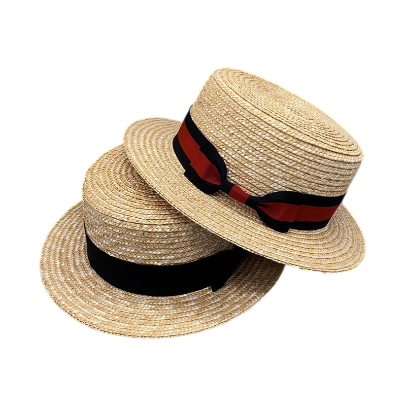 No. 462 Wheat Straw Braid Boater Hat with Ribbon Band