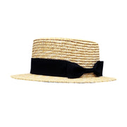 No. 462 Wheat Straw Braid Boater Hat with Ribbon Band