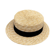 No. 462 Wheat Straw Braid Boater Hat with Ribbon Band