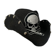 No. 478 Paper Braid Cowboy Hat with Skull Embroidery