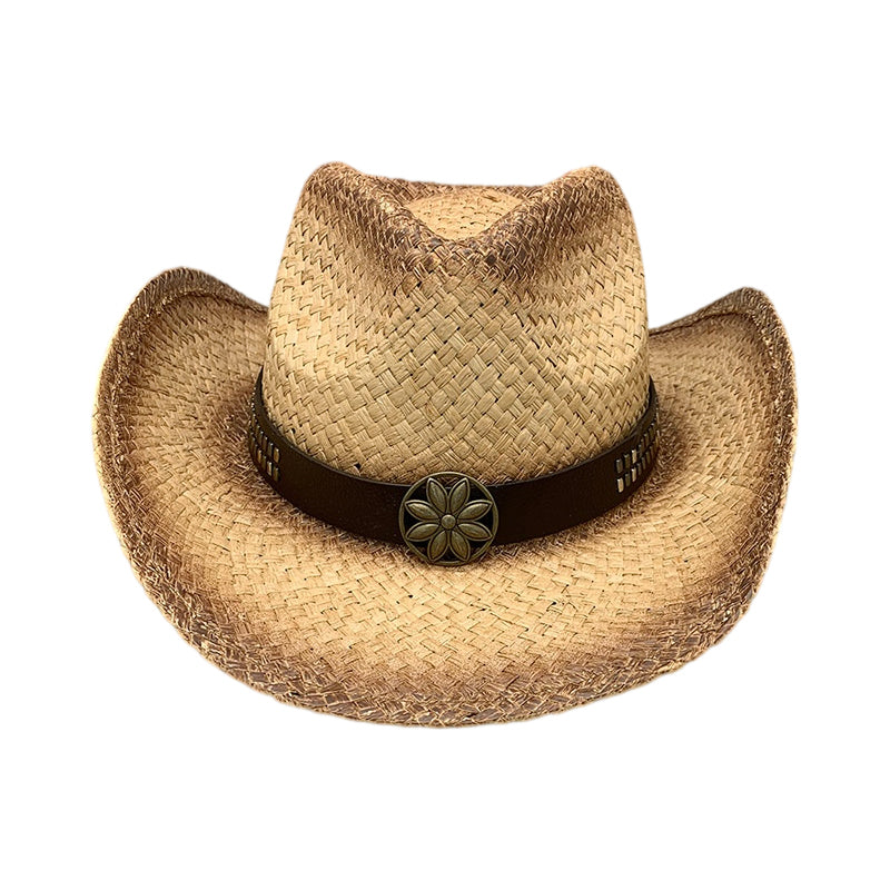 No. 570 Distressed Raffia Straw Cowboy Hat with Concho Band