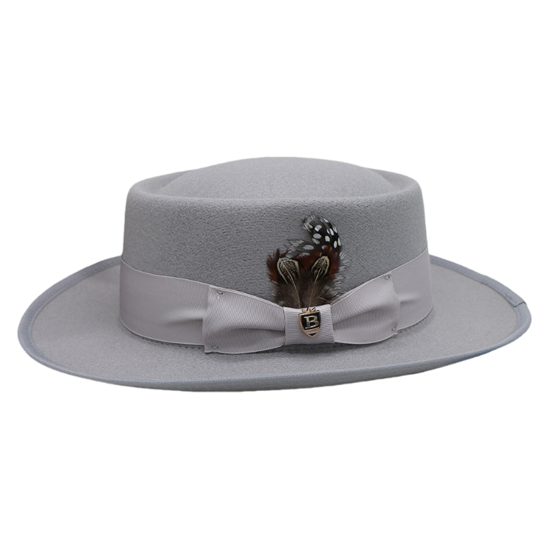 No. 578 Polyester Gambler Hat with Grosgrain Bow and Feather