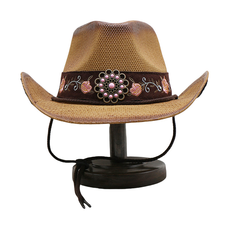 No. 640 Paper Straw Cowgirl Hat with Floral Concho Band