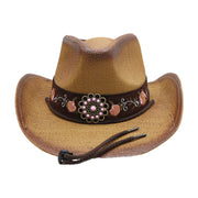 No. 640 Paper Straw Cowgirl Hat with Floral Concho Band
