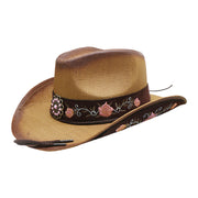 No. 640 Paper Straw Cowgirl Hat with Floral Concho Band