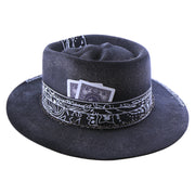 No. 724 Woolen Felt Gambler Hat with Skull-Shaped Crown and Playing Cards