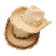 No. 74 Frayed Raffia Straw Cowboy Hat with Shell Band