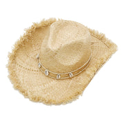 No. 74 Frayed Raffia Straw Cowboy Hat with Shell Band
