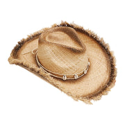No. 74 Frayed Raffia Straw Cowboy Hat with Shell Band