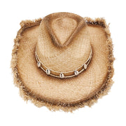 No. 74 Frayed Raffia Straw Cowboy Hat with Shell Band