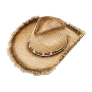 No. 74 Frayed Raffia Straw Cowboy Hat with Shell Band