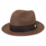 No. 756 Paper Braid Fedora Hat with Medallion Pin