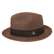 No. 756 Paper Braid Fedora Hat with Medallion Pin