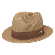 No. 756 Paper Braid Fedora Hat with Medallion Pin