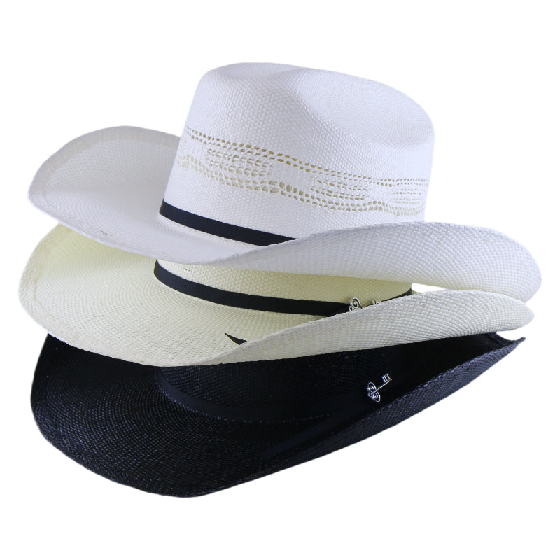 Woven Paper Straw Cowboy Fedora Hat Handwoven Stiff Brim Western Style Roll Brim Sun Hat for Men and Women