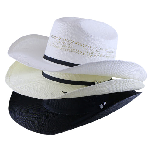 Woven Paper Straw Cowboy Fedora Hat Handwoven Stiff Brim Western Style Roll Brim Sun Hat for Men and Women