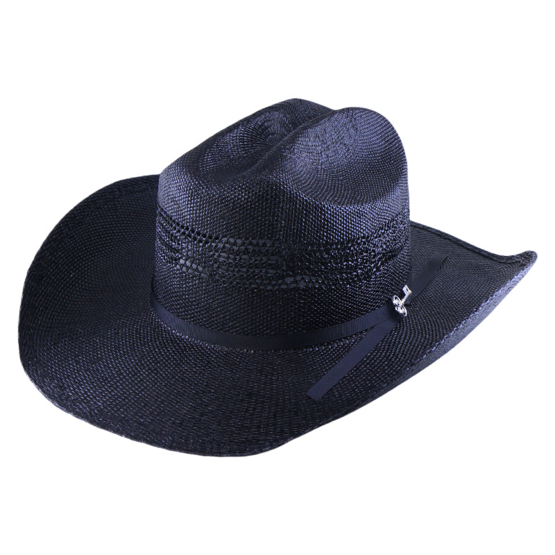 Woven Paper Straw Cowboy Fedora Hat Handwoven Stiff Brim Western Style Roll Brim Sun Hat for Men and Women