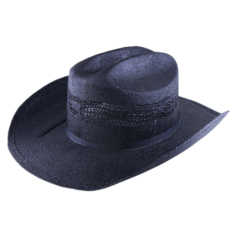 Woven Paper Straw Cowboy Fedora Hat Handwoven Stiff Brim Western Style Roll Brim Sun Hat for Men and Women