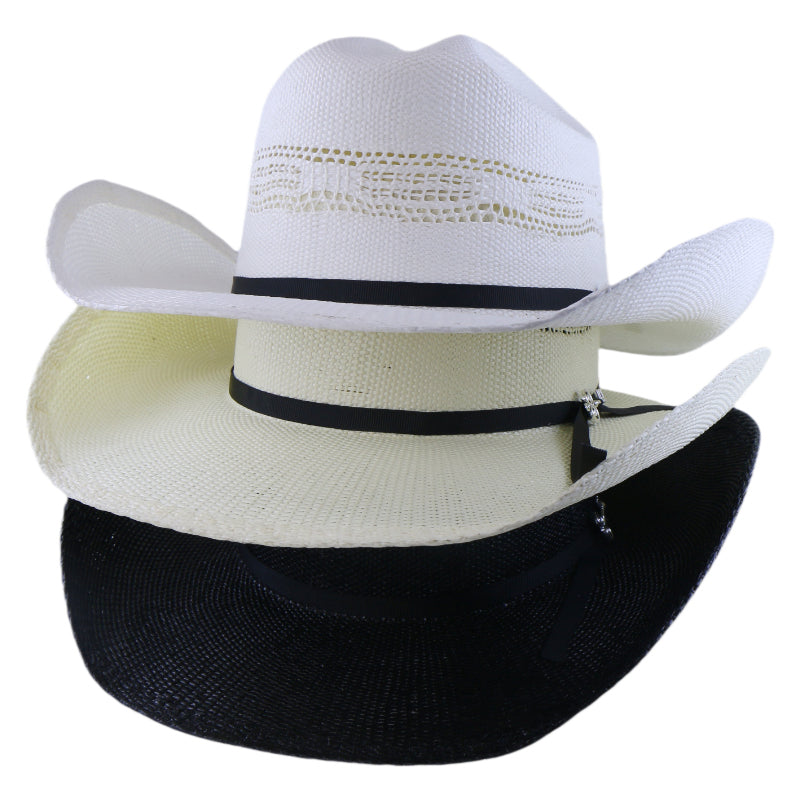 Woven Paper Straw Cowboy Fedora Hat Handwoven Stiff Brim Western Style Roll Brim Sun Hat for Men and Women