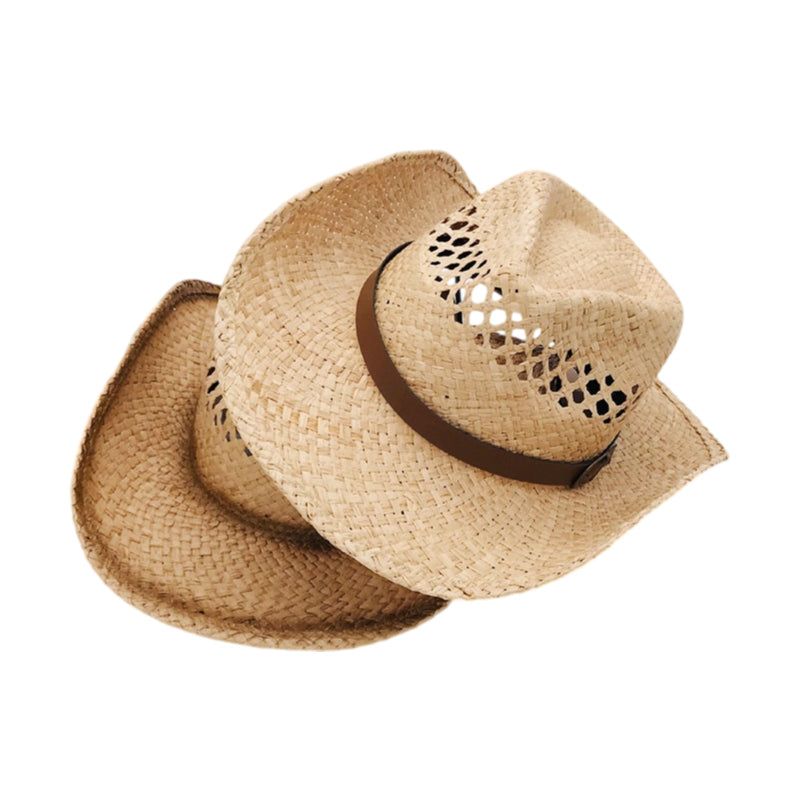 No. 76 Vented Raffia Straw Cowboy Hat with Leather-Look Band