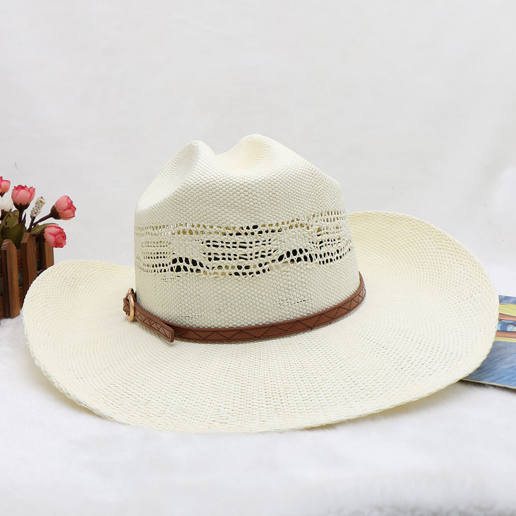 Waterproof Woven Cowboy Hat Western Style Sun Hat Beach Paper Straw Wide Brim Outdoor UV Protection Summer Shade Cap for Men Women