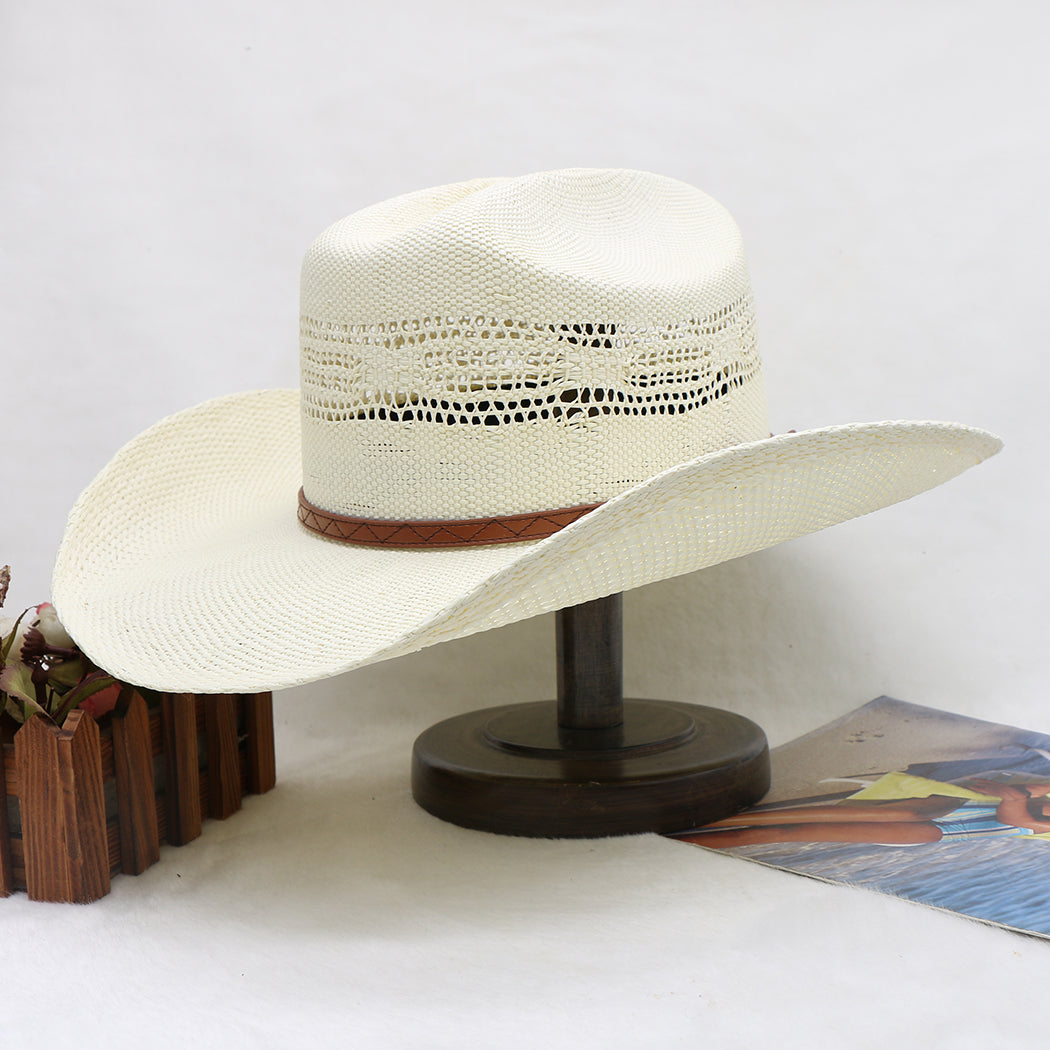 Waterproof Woven Cowboy Hat Western Style Sun Hat Beach Paper Straw Wide Brim Outdoor UV Protection Summer Shade Cap for Men Women