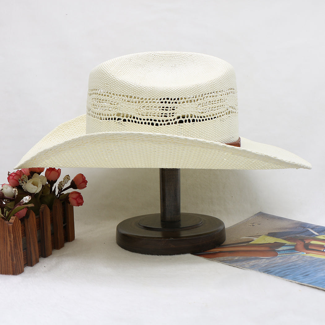 Waterproof Woven Cowboy Hat Western Style Sun Hat Beach Paper Straw Wide Brim Outdoor UV Protection Summer Shade Cap for Men Women