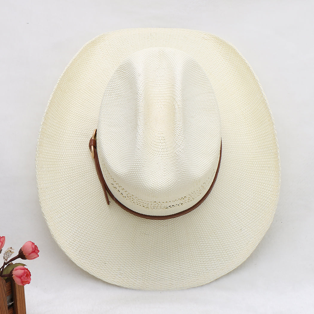 Waterproof Woven Cowboy Hat Western Style Sun Hat Beach Paper Straw Wide Brim Outdoor UV Protection Summer Shade Cap for Men Women