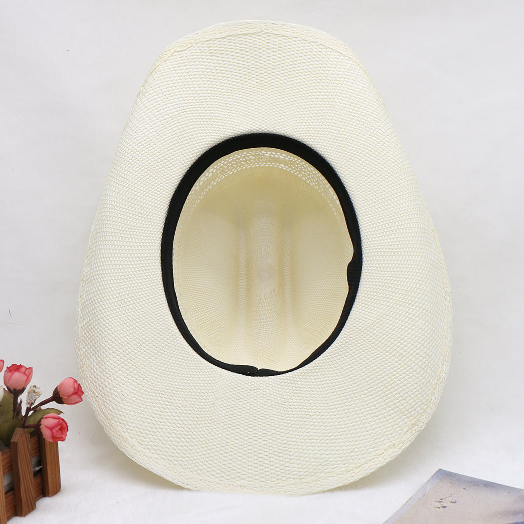 Waterproof Woven Cowboy Hat Western Style Sun Hat Beach Paper Straw Wide Brim Outdoor UV Protection Summer Shade Cap for Men Women