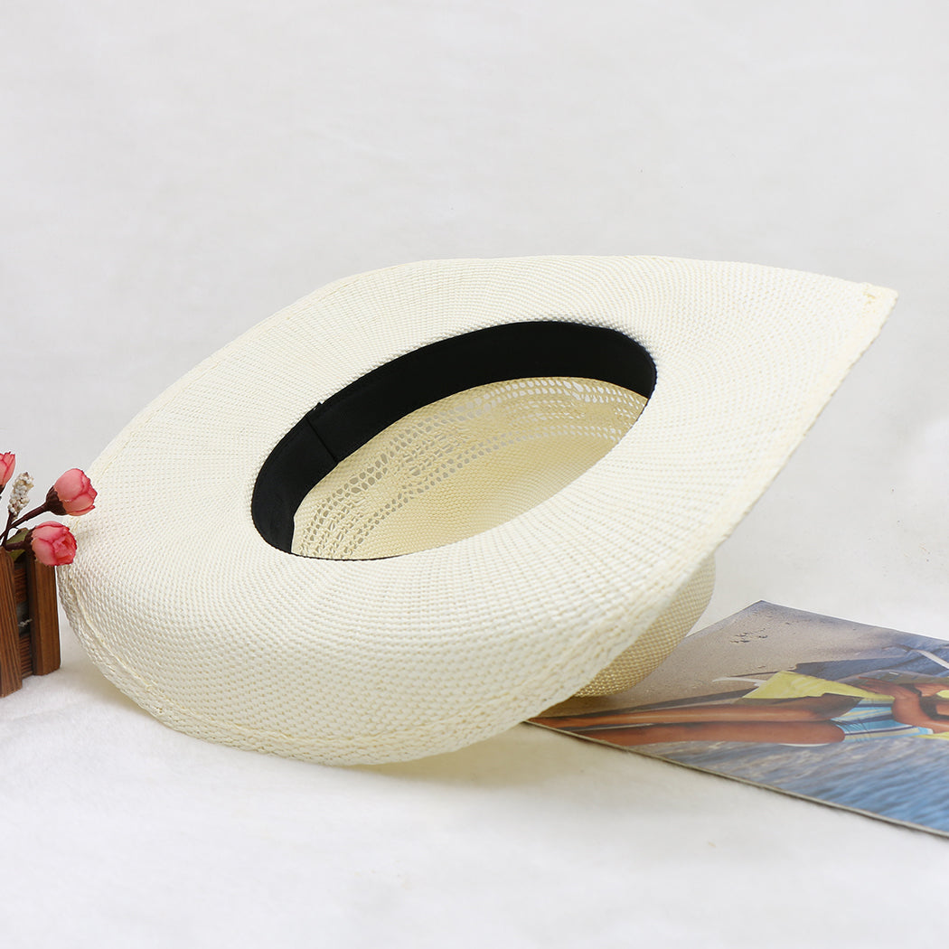 Waterproof Woven Cowboy Hat Western Style Sun Hat Beach Paper Straw Wide Brim Outdoor UV Protection Summer Shade Cap for Men Women