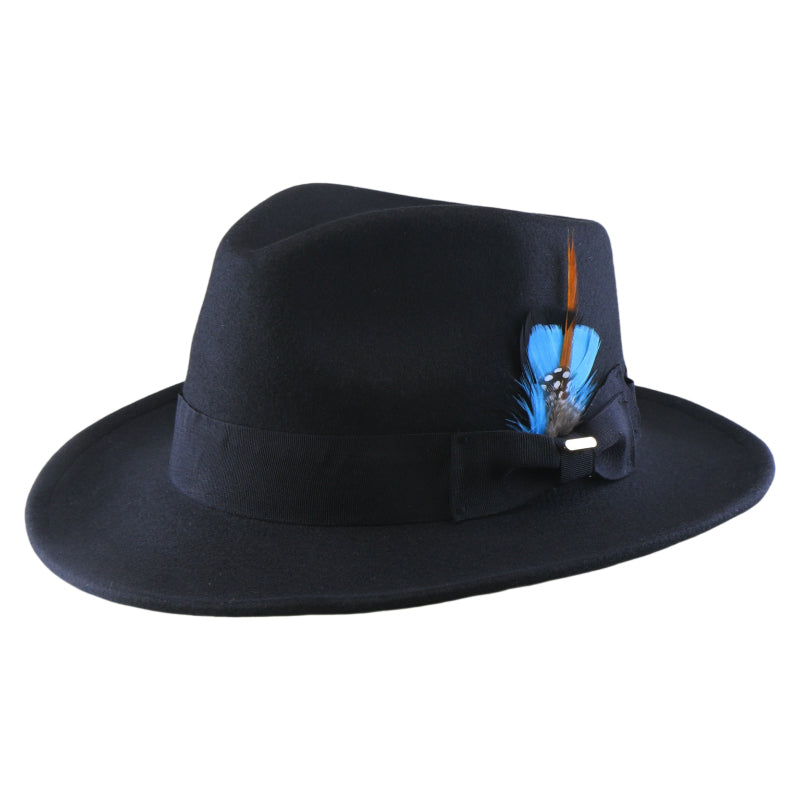No. 782 Polyester Felt Fedora Hat with Feather Accent