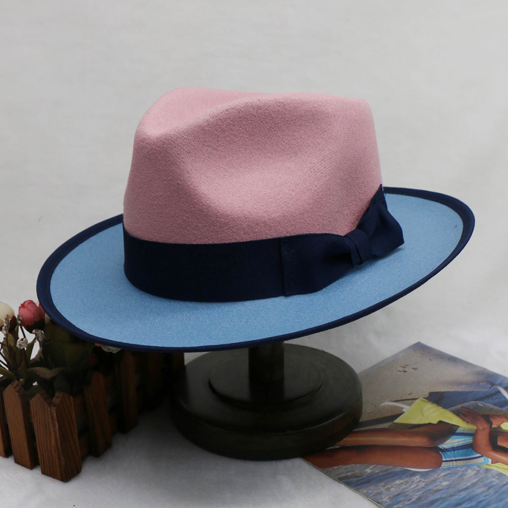 Men’s Felt Fedora Hat Vintage British Style Felt Hat Two-Tone Jazz Cap Fashion Winter Trilby for Men and Women