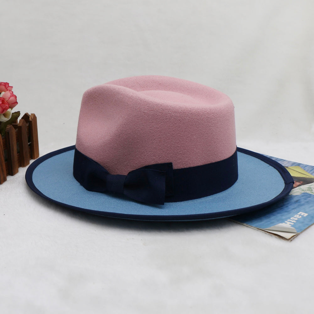 Men’s Felt Fedora Hat Vintage British Style Felt Hat Two-Tone Jazz Cap Fashion Winter Trilby for Men and Women