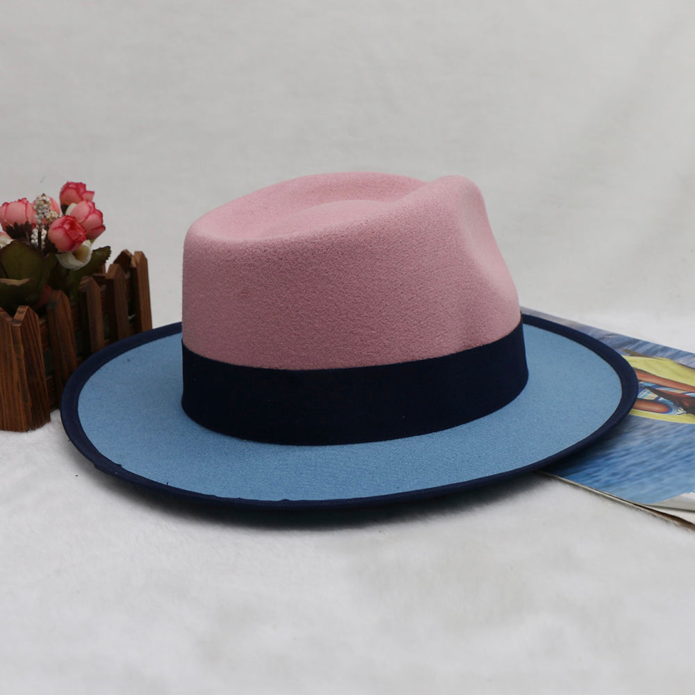 Men’s Felt Fedora Hat Vintage British Style Felt Hat Two-Tone Jazz Cap Fashion Winter Trilby for Men and Women
