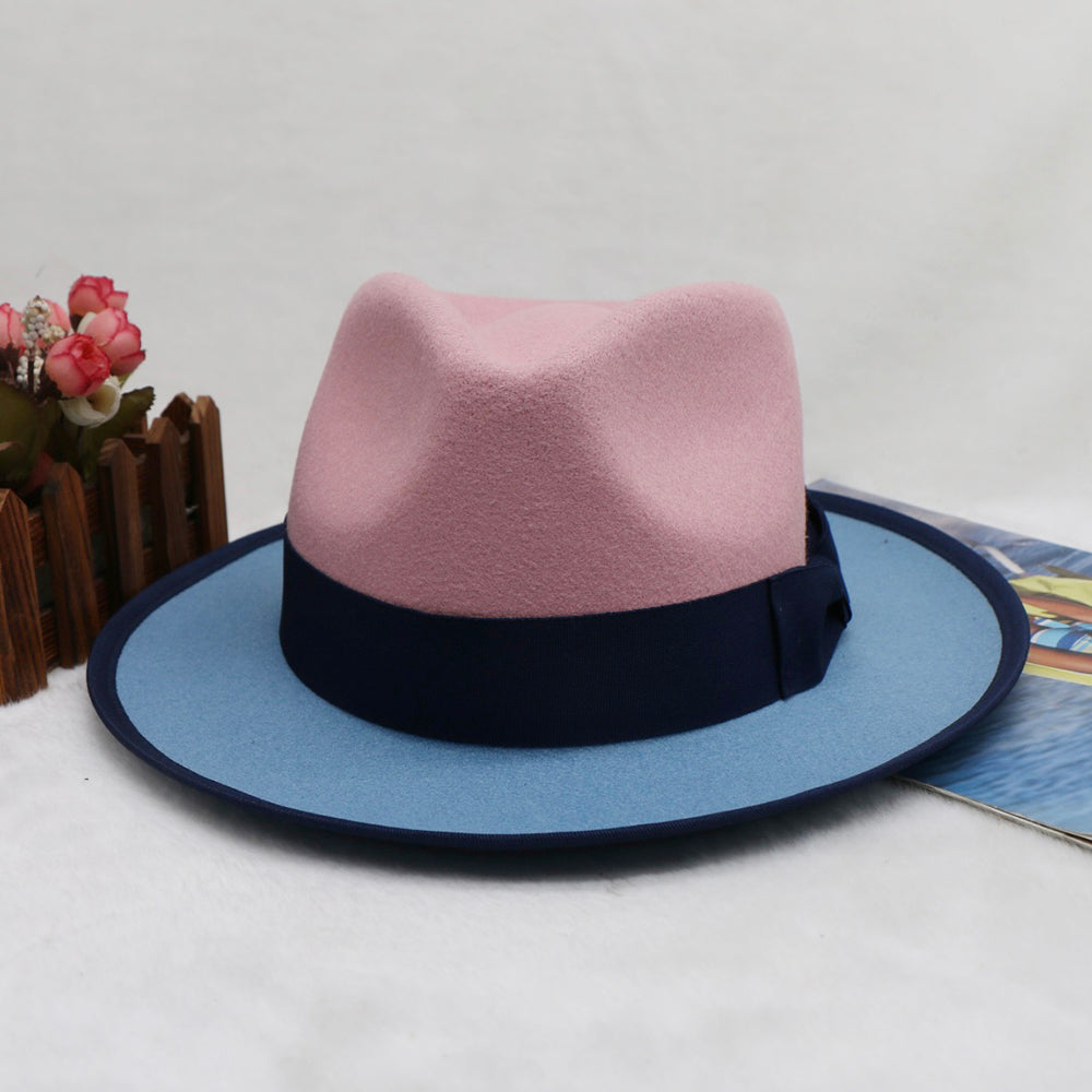 Men’s Felt Fedora Hat Vintage British Style Felt Hat Two-Tone Jazz Cap Fashion Winter Trilby for Men and Women