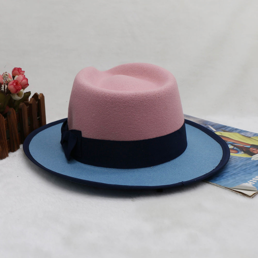 Men’s Felt Fedora Hat Vintage British Style Felt Hat Two-Tone Jazz Cap Fashion Winter Trilby for Men and Women