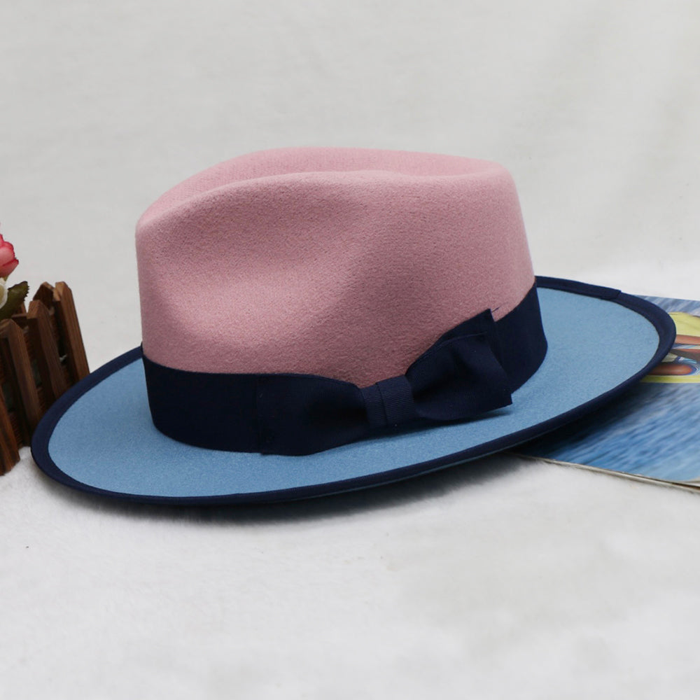 Men’s Felt Fedora Hat Vintage British Style Felt Hat Two-Tone Jazz Cap Fashion Winter Trilby for Men and Women
