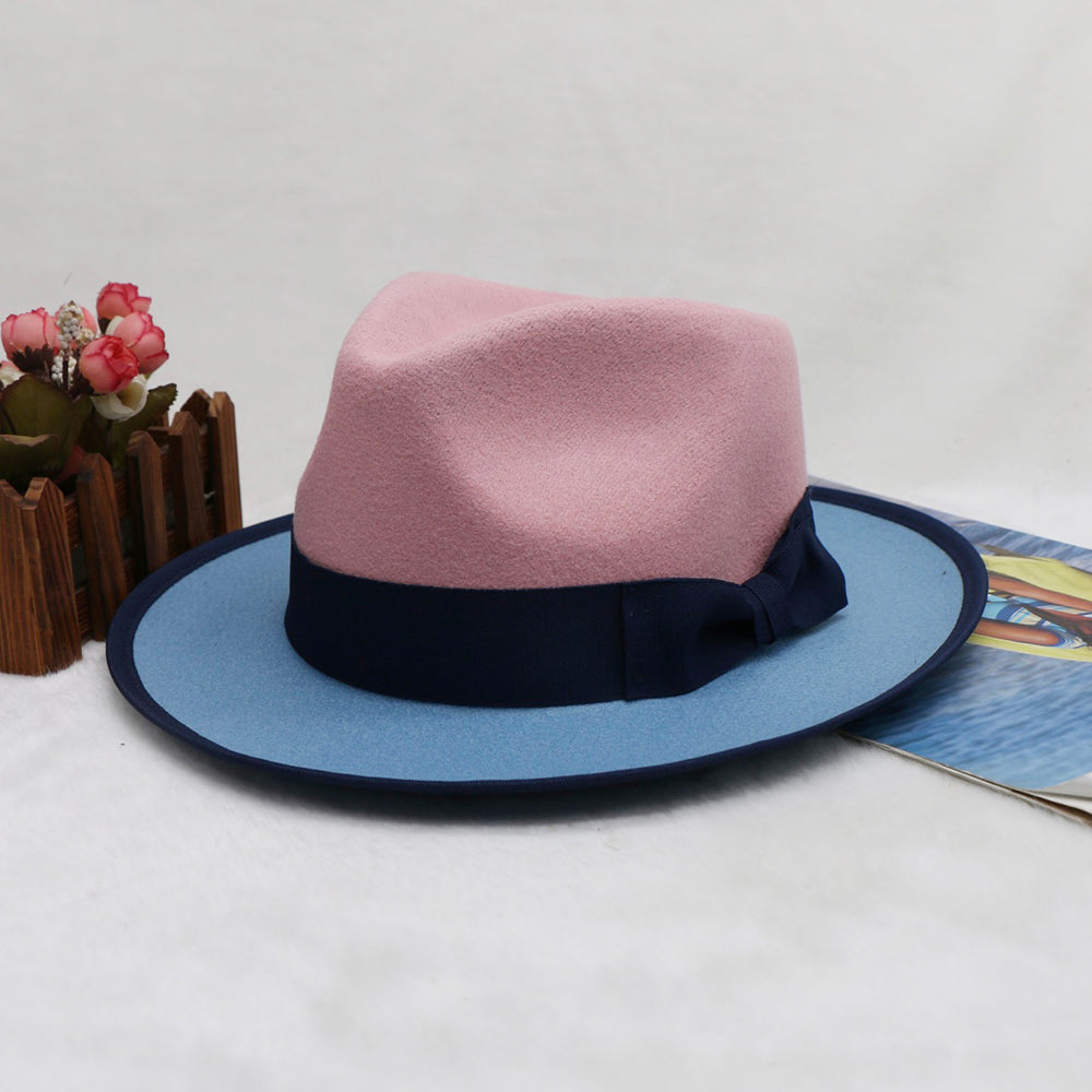 Men’s Felt Fedora Hat Vintage British Style Felt Hat Two-Tone Jazz Cap Fashion Winter Trilby for Men and Women