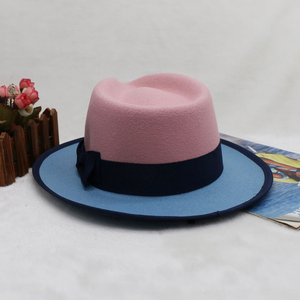 Men’s Felt Fedora Hat Vintage British Style Felt Hat Two-Tone Jazz Cap Fashion Winter Trilby for Men and Women