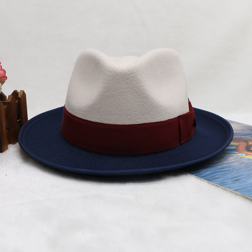 Men’s Felt Fedora Hat Vintage British Style Felt Hat Two-Tone Jazz Cap Fashion Winter Trilby for Men and Women